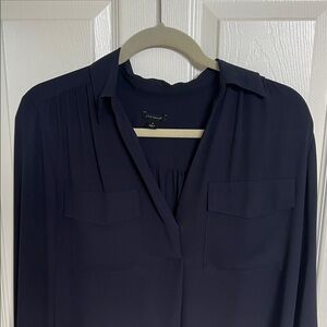 Anne Taylor Navy Blue Long Sleeve Blouse